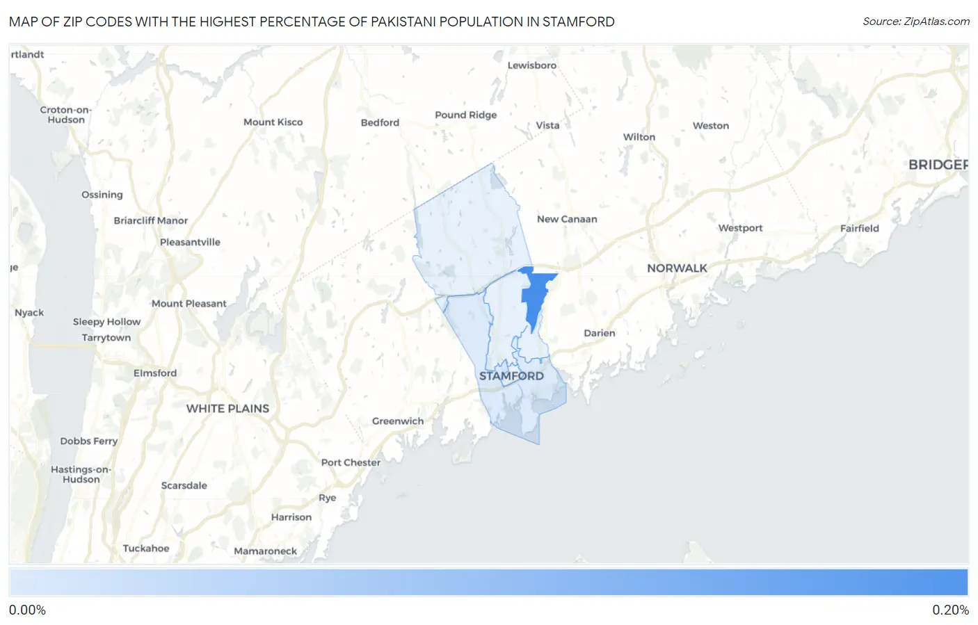 Zip Codes with the Highest Percentage of Pakistani Population in Stamford Map