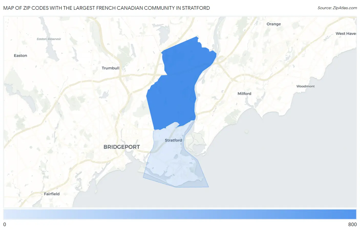 Zip Codes with the Largest French Canadian Community in Stratford Map