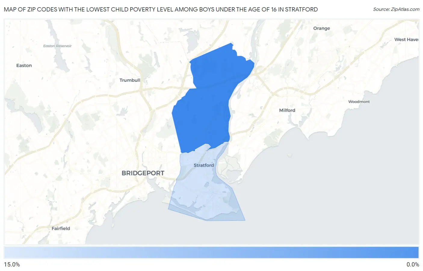 Zip Codes with the Lowest Child Poverty Level Among Boys Under the Age of 16 in Stratford Map