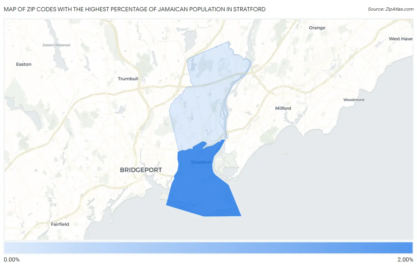 Zip Codes with the Highest Percentage of Jamaican Population in Stratford Map