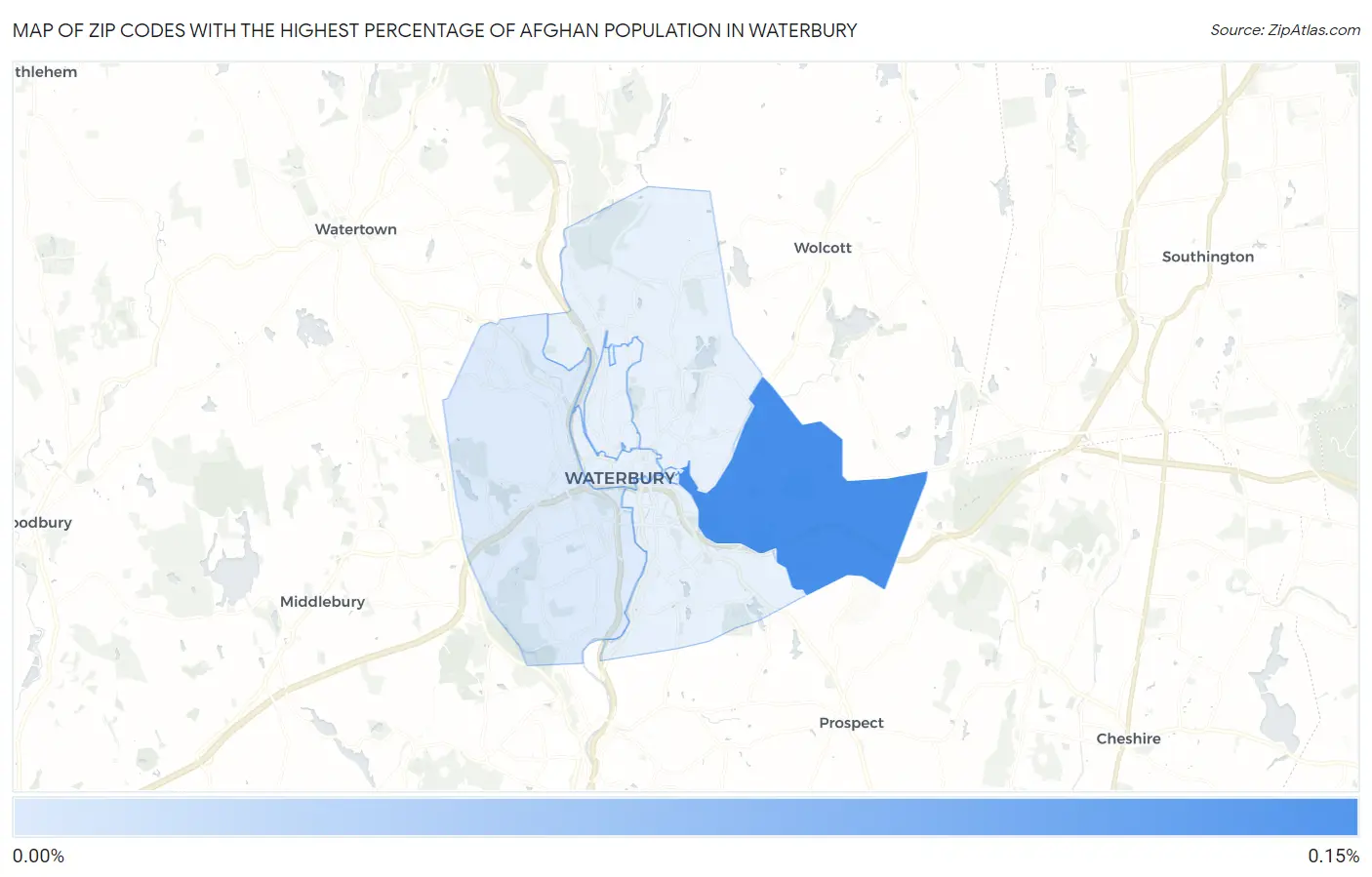 Zip Codes with the Highest Percentage of Afghan Population in Waterbury Map