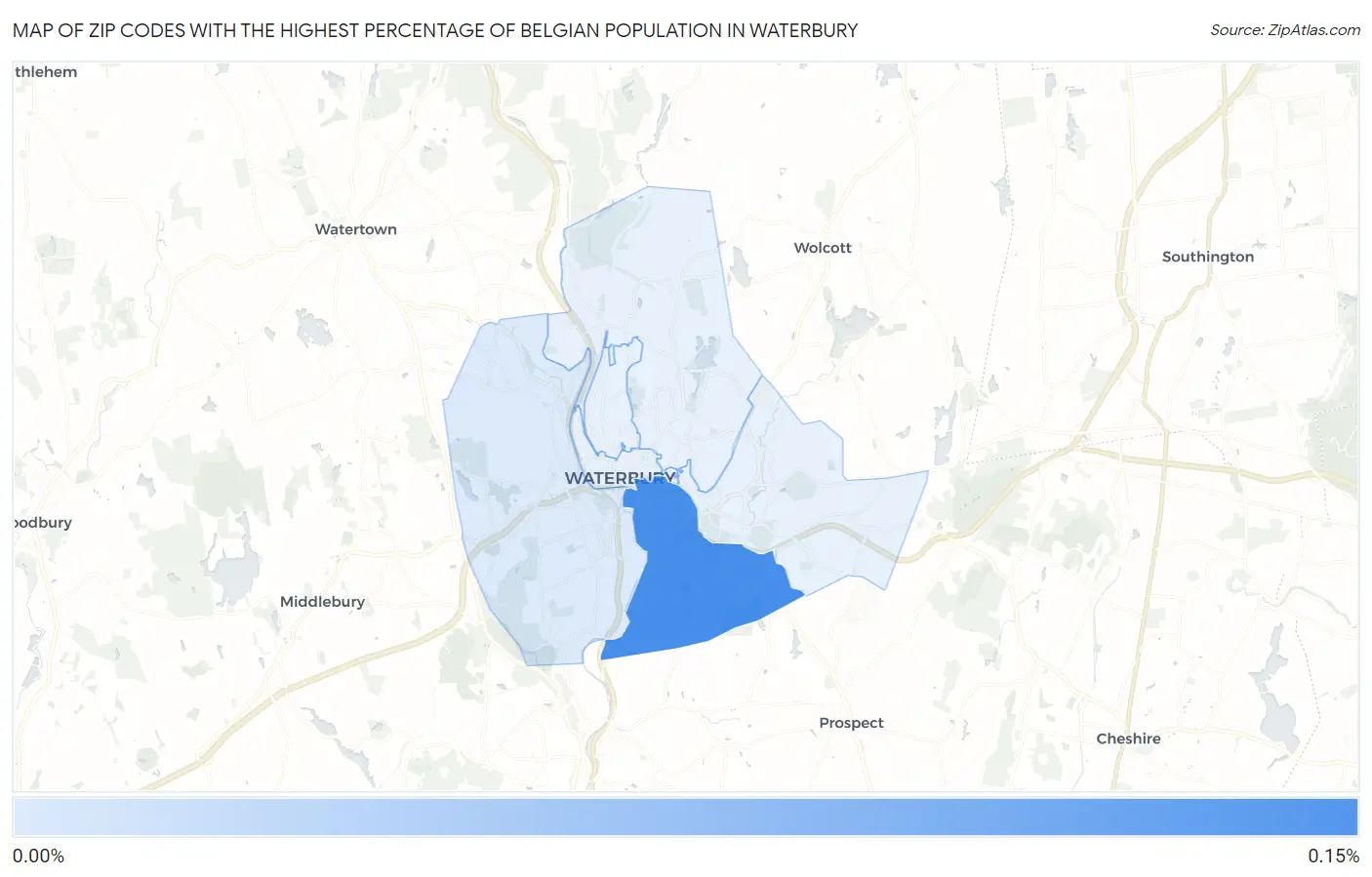 Zip Codes with the Highest Percentage of Belgian Population in Waterbury Map