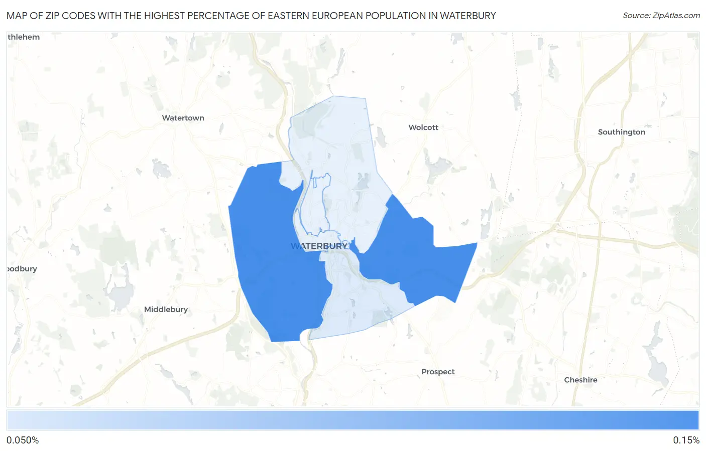 Zip Codes with the Highest Percentage of Eastern European Population in Waterbury Map