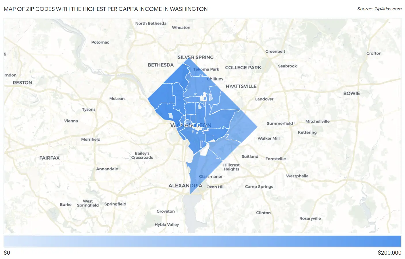 Zip Codes with the Highest Per Capita Income in Washington Map