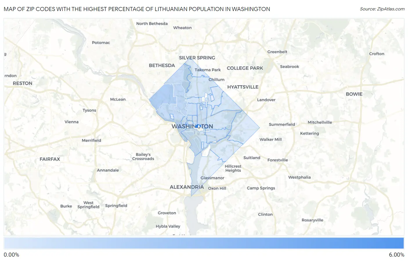 Zip Codes with the Highest Percentage of Lithuanian Population in Washington Map