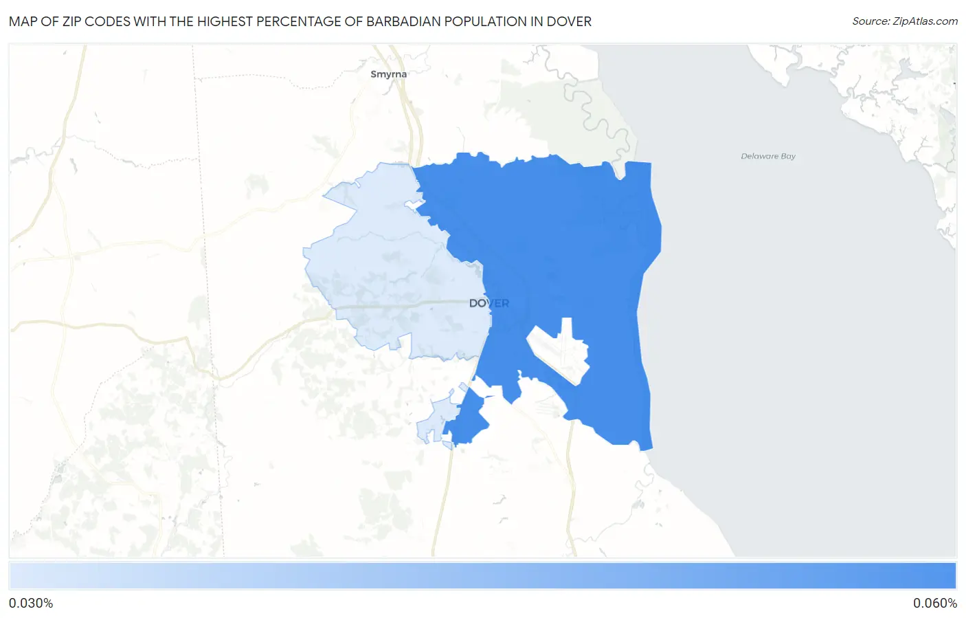 Zip Codes with the Highest Percentage of Barbadian Population in Dover Map
