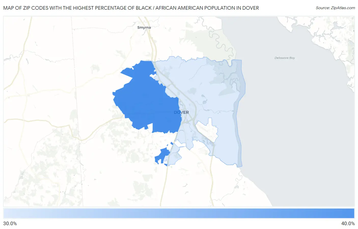 Zip Codes with the Highest Percentage of Black / African American Population in Dover Map