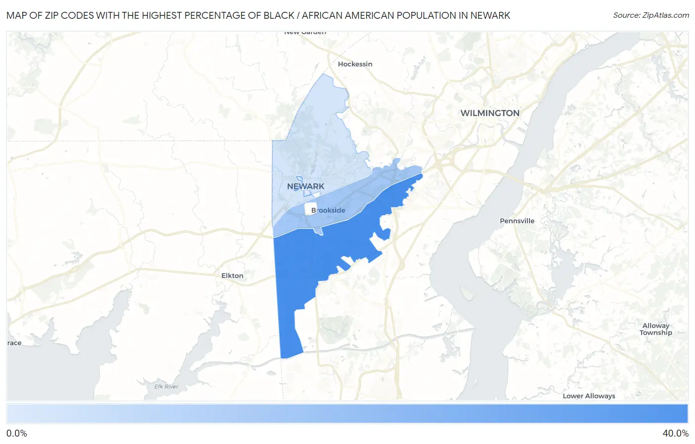 Zip Codes with the Highest Percentage of Black / African American Population in Newark Map