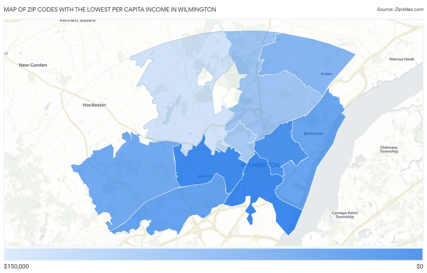Zip Codes with the Lowest Per Capita Income in Wilmington Map