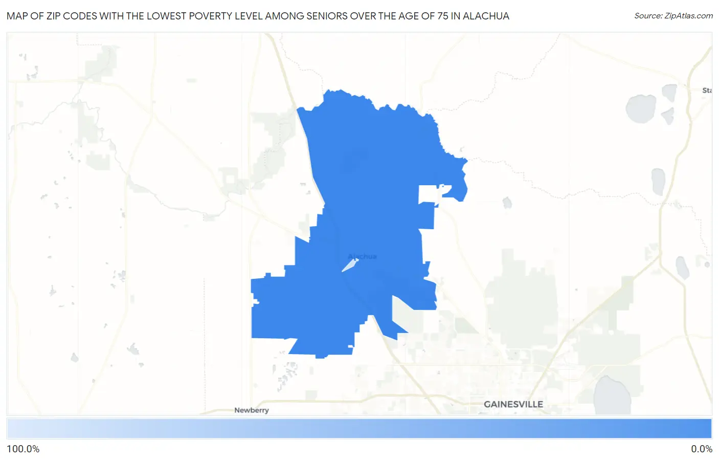 Zip Codes with the Lowest Poverty Level Among Seniors Over the Age of 75 in Alachua Map