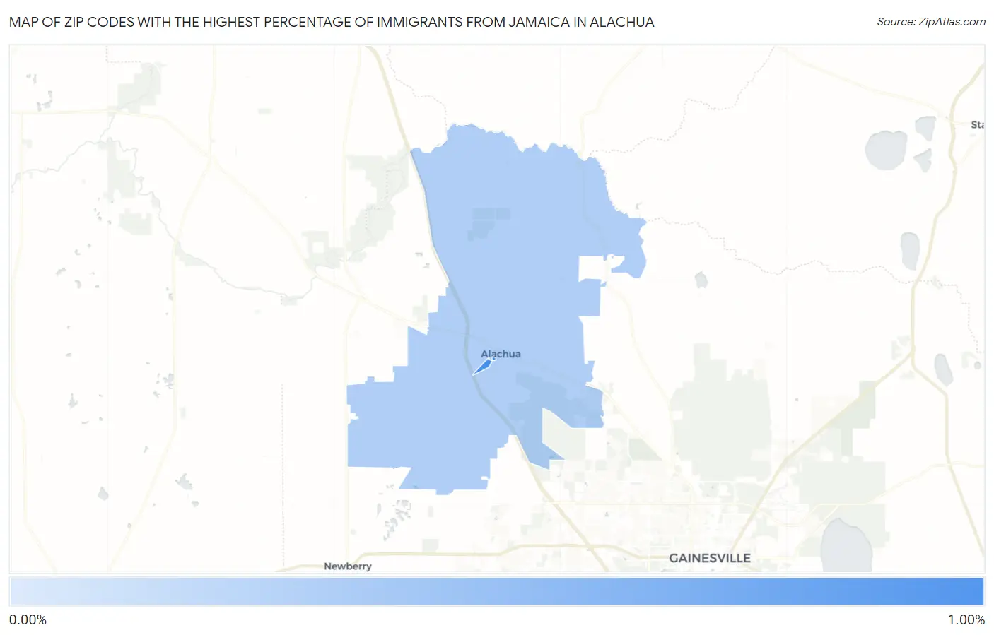 Zip Codes with the Highest Percentage of Immigrants from Jamaica in Alachua Map