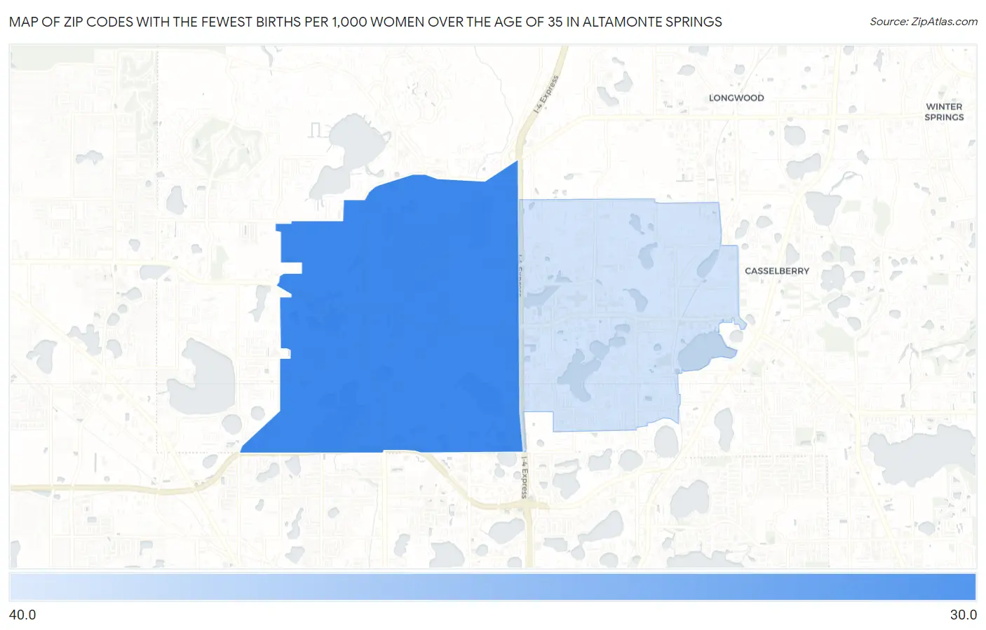Zip Codes with the Fewest Births per 1,000 Women Over the Age of 35 in Altamonte Springs Map