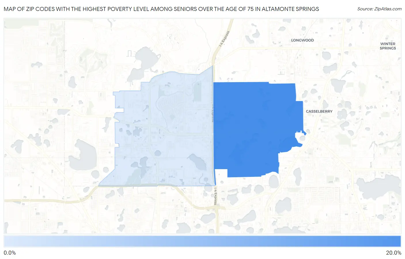 Zip Codes with the Highest Poverty Level Among Seniors Over the Age of 75 in Altamonte Springs Map