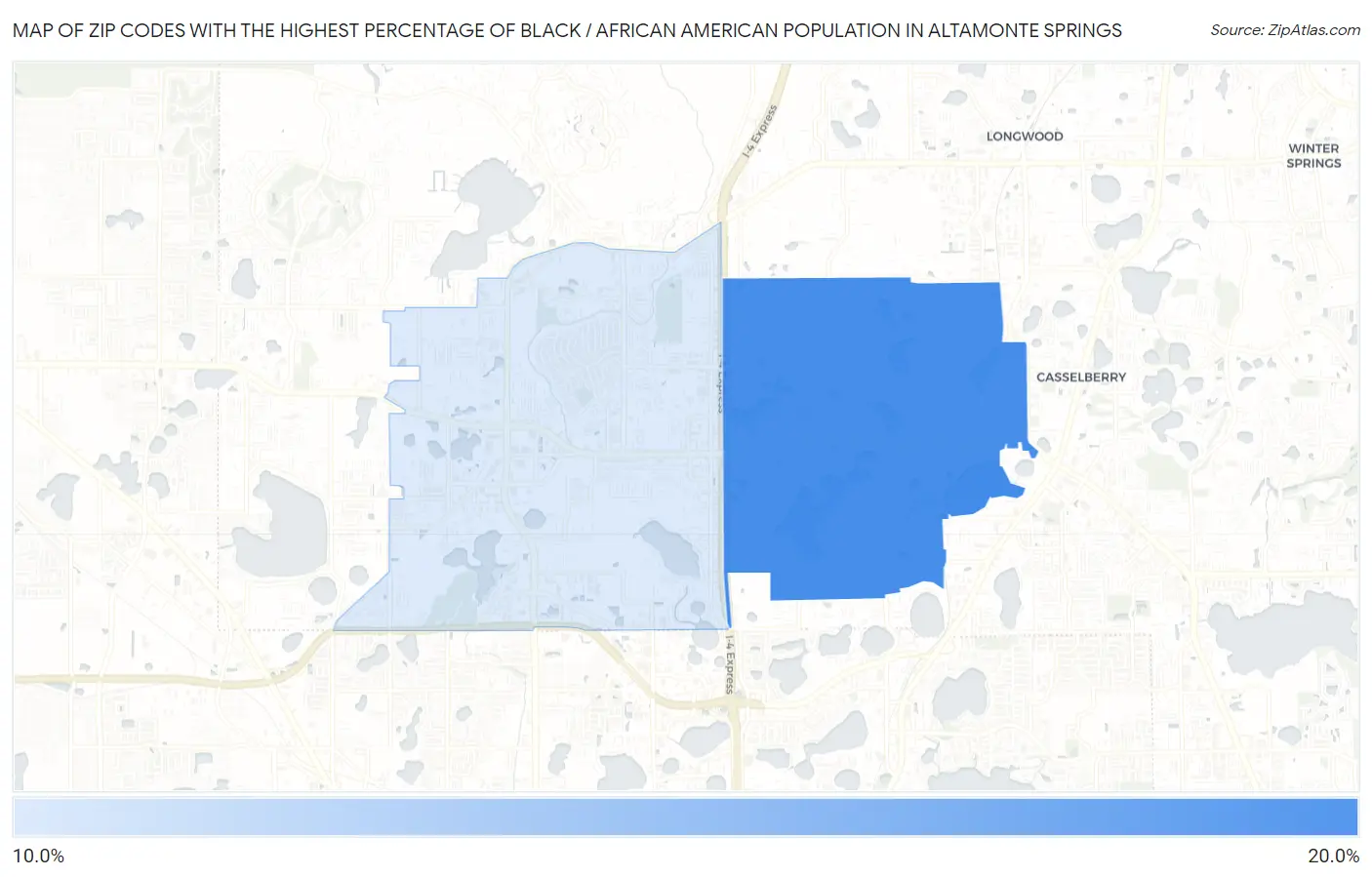Zip Codes with the Highest Percentage of Black / African American Population in Altamonte Springs Map