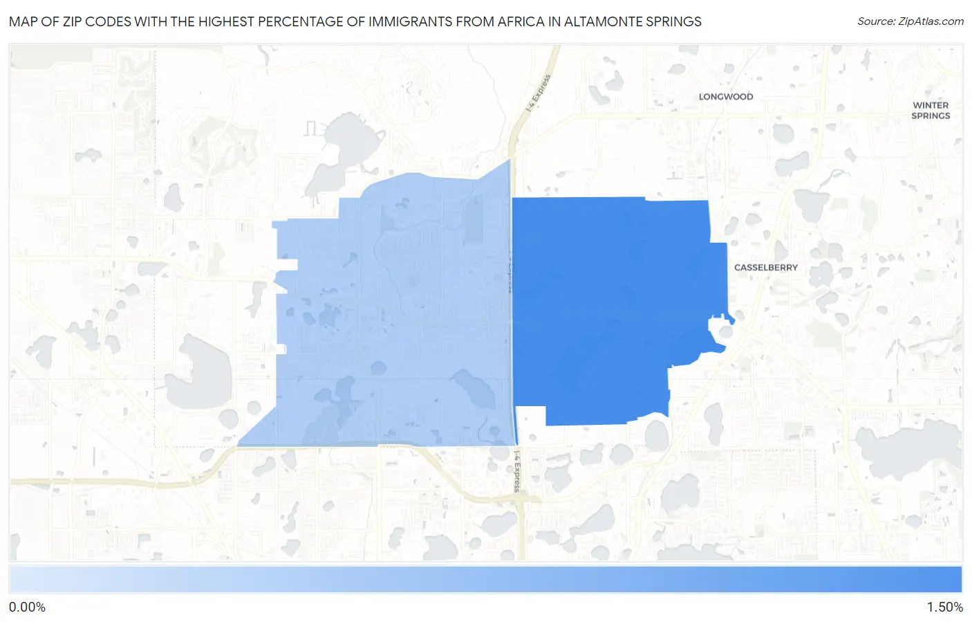 Zip Codes with the Highest Percentage of Immigrants from Africa in Altamonte Springs Map