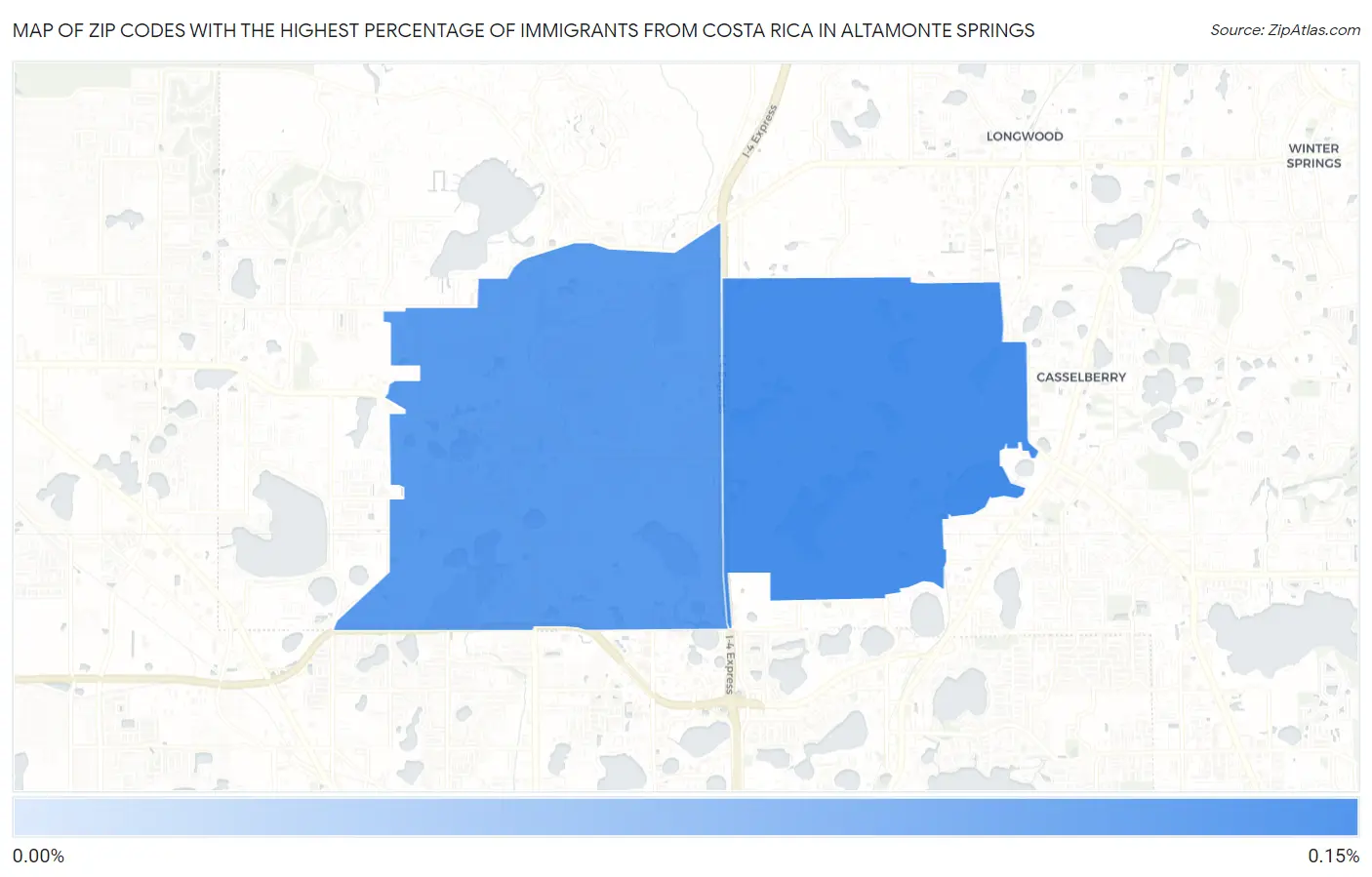 Zip Codes with the Highest Percentage of Immigrants from Costa Rica in Altamonte Springs Map