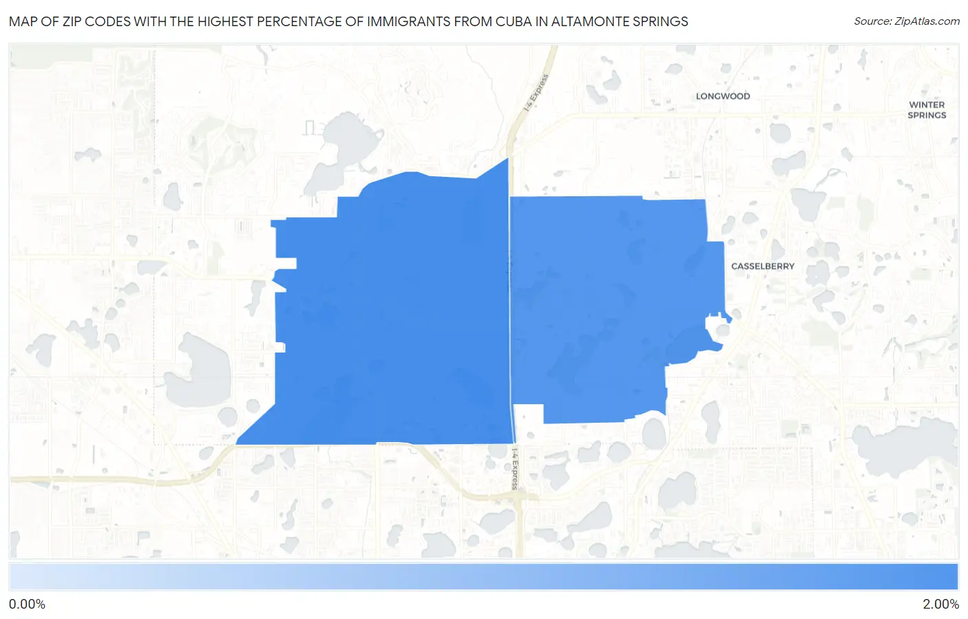 Zip Codes with the Highest Percentage of Immigrants from Cuba in Altamonte Springs Map