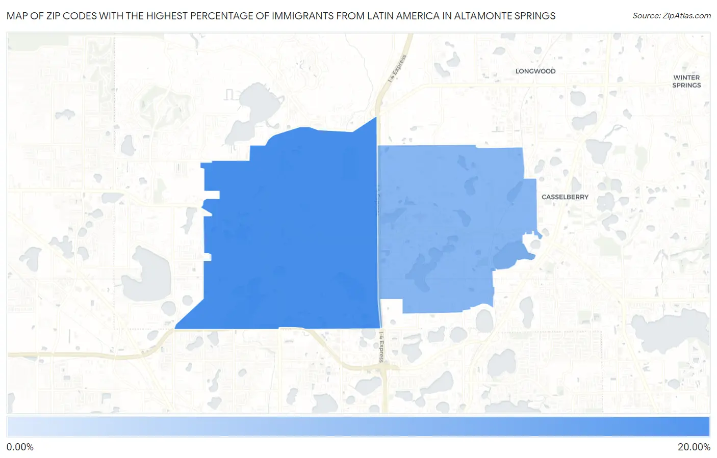 Zip Codes with the Highest Percentage of Immigrants from Latin America in Altamonte Springs Map