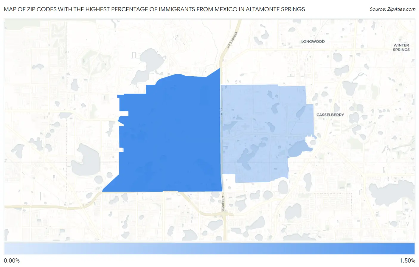 Zip Codes with the Highest Percentage of Immigrants from Mexico in Altamonte Springs Map