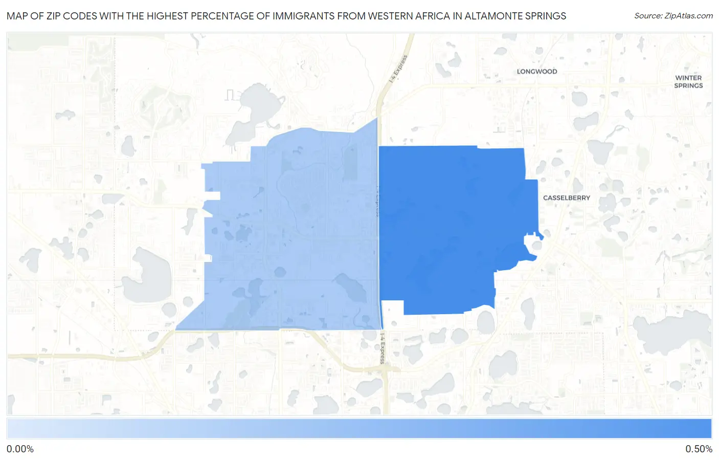 Zip Codes with the Highest Percentage of Immigrants from Western Africa in Altamonte Springs Map
