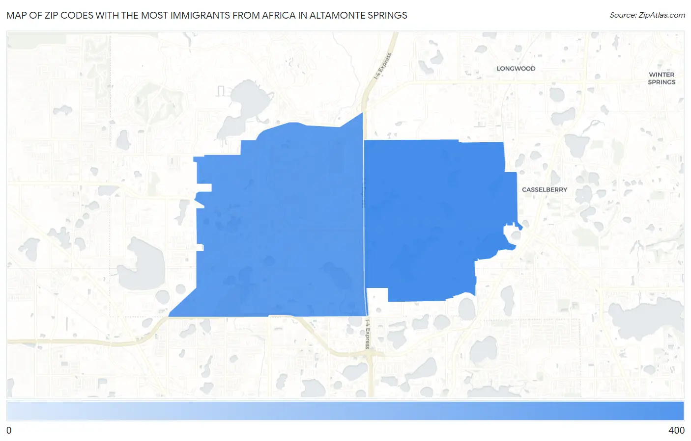 Zip Codes with the Most Immigrants from Africa in Altamonte Springs Map