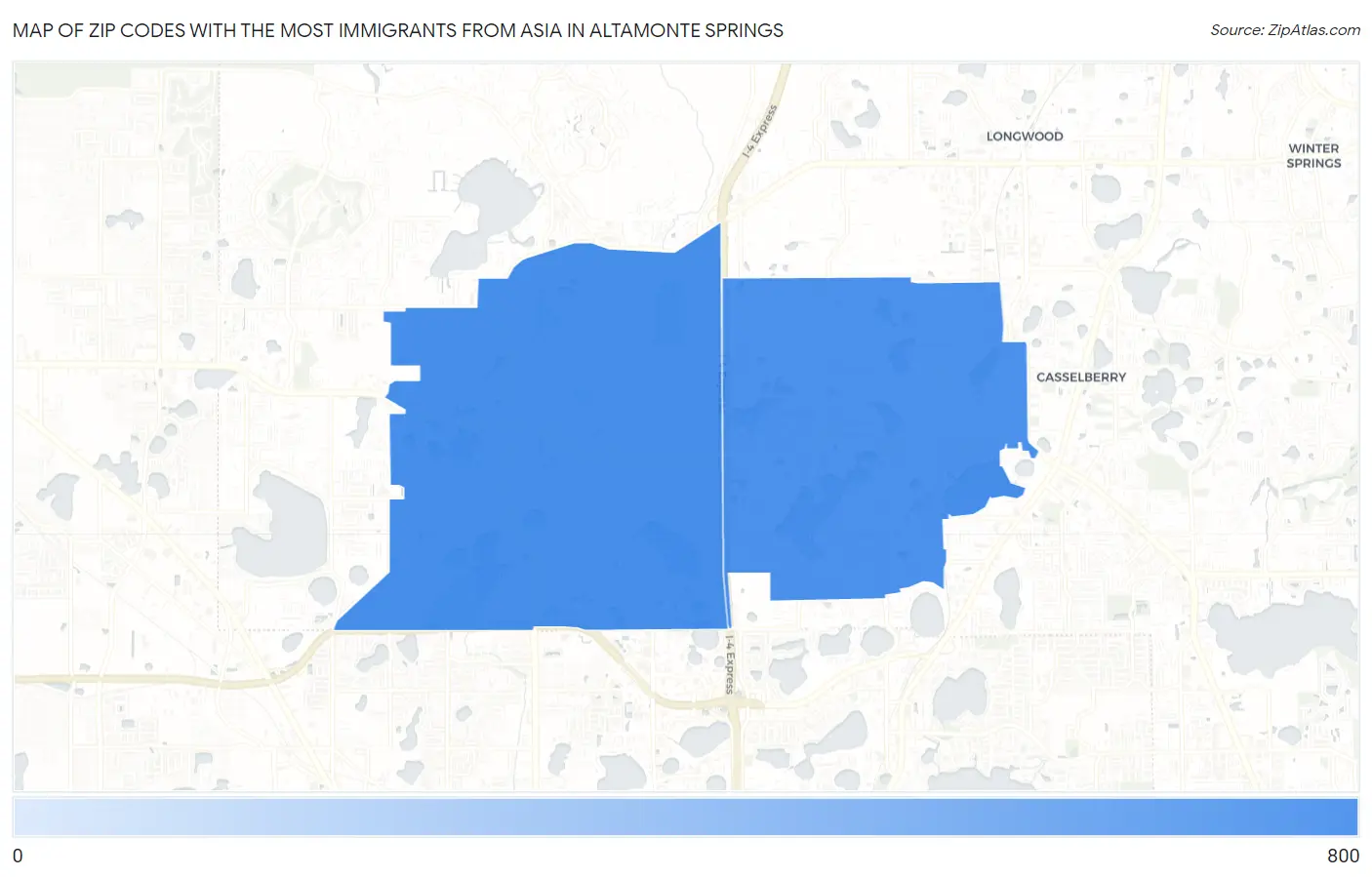 Zip Codes with the Most Immigrants from Asia in Altamonte Springs Map