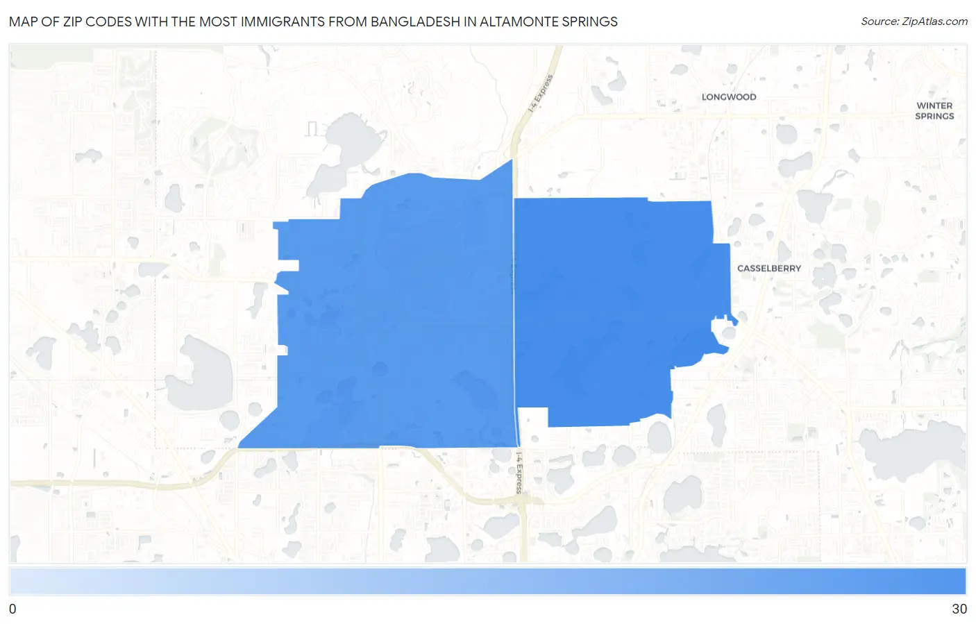 Zip Codes with the Most Immigrants from Bangladesh in Altamonte Springs Map