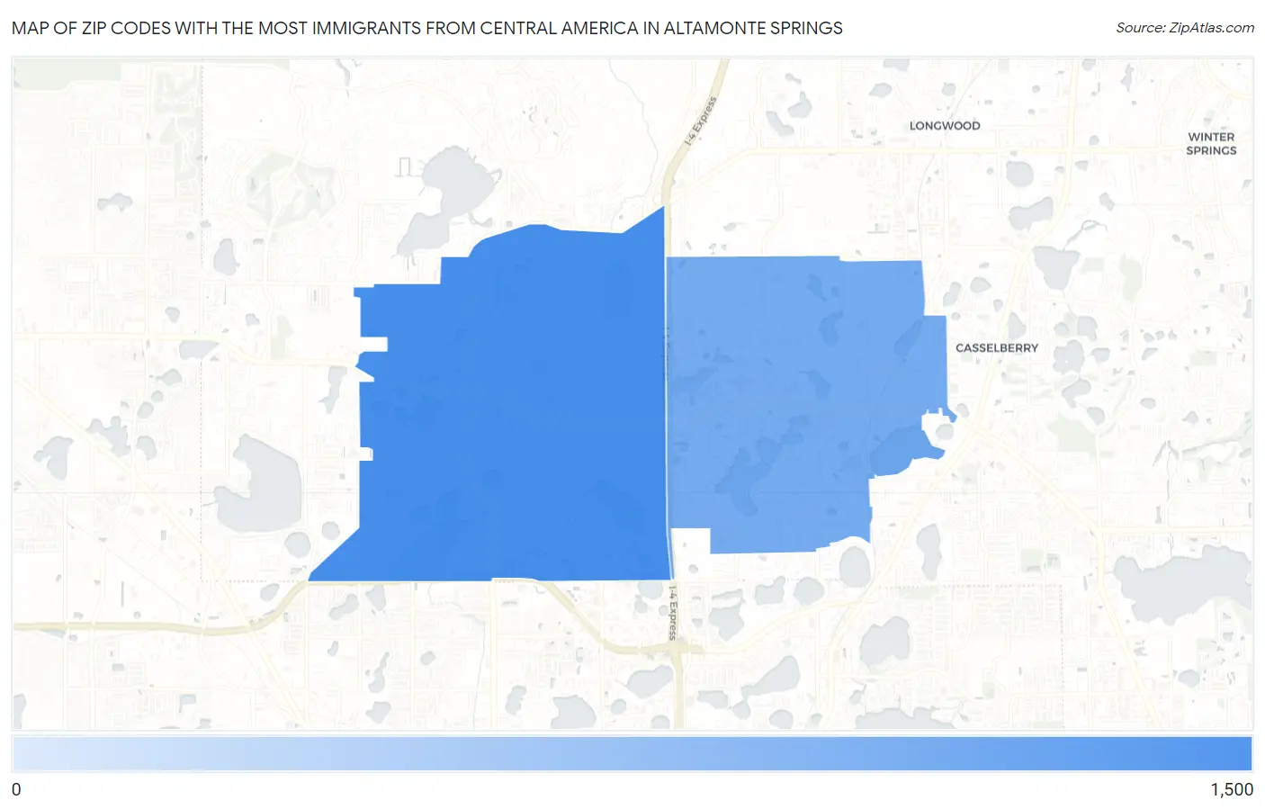 Zip Codes with the Most Immigrants from Central America in Altamonte Springs Map
