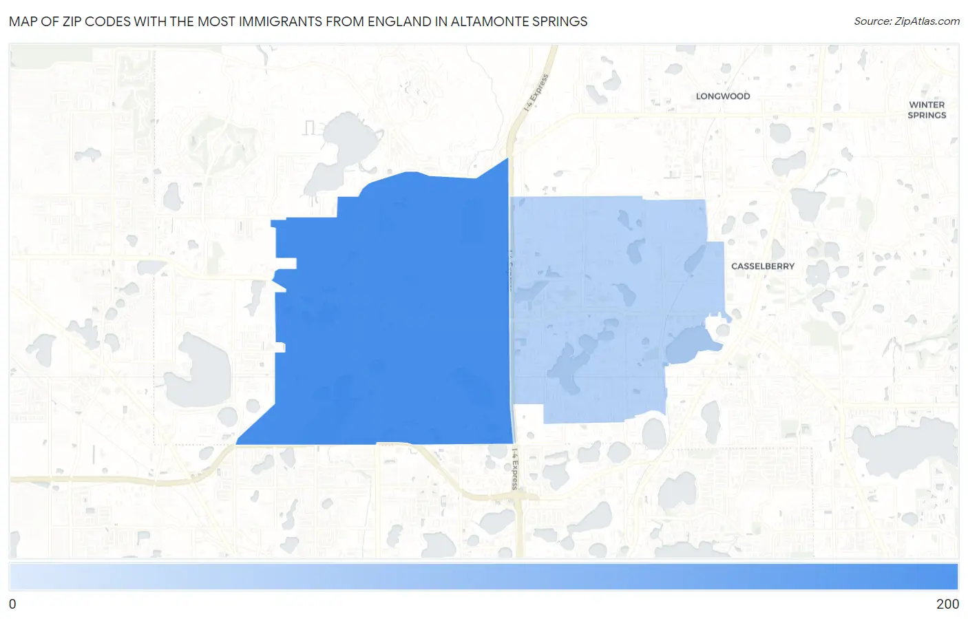 Zip Codes with the Most Immigrants from England in Altamonte Springs Map