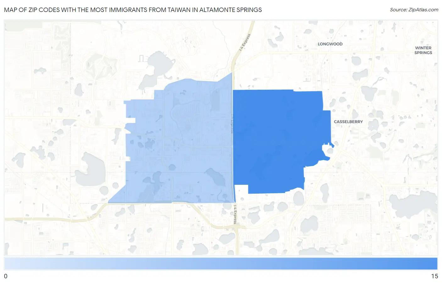 Zip Codes with the Most Immigrants from Taiwan in Altamonte Springs Map