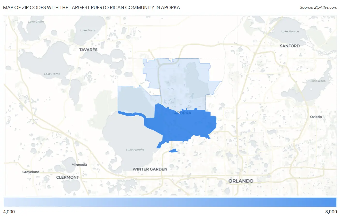 Zip Codes with the Largest Puerto Rican Community in Apopka Map