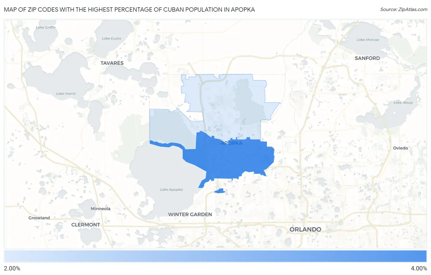 Zip Codes with the Highest Percentage of Cuban Population in Apopka Map