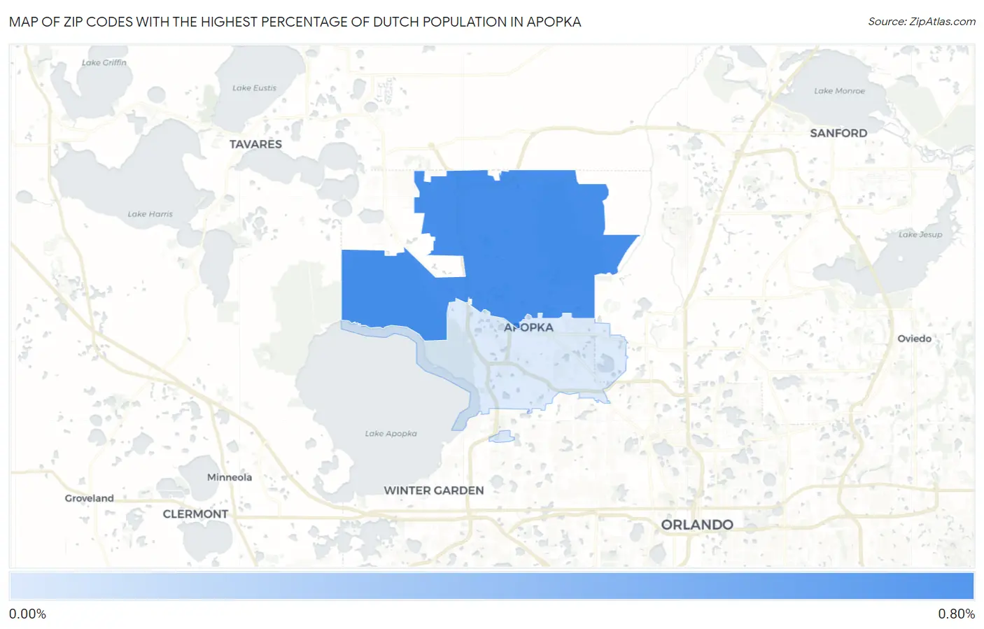 Zip Codes with the Highest Percentage of Dutch Population in Apopka Map