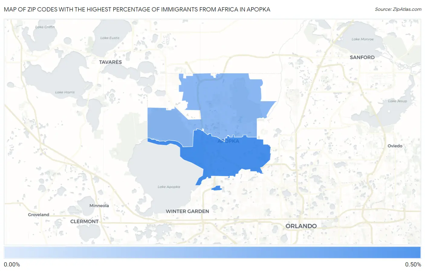Zip Codes with the Highest Percentage of Immigrants from Africa in Apopka Map