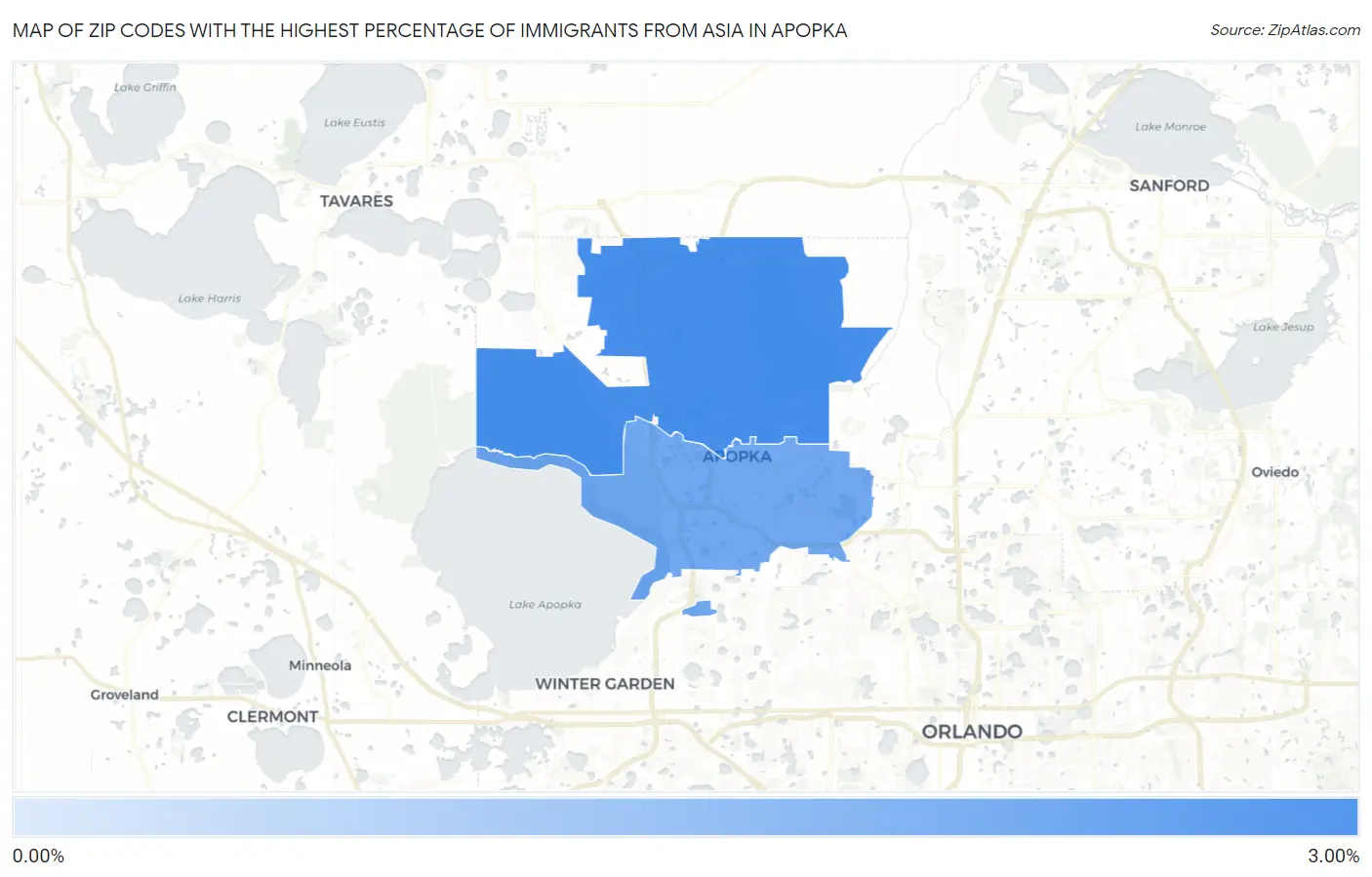 Zip Codes with the Highest Percentage of Immigrants from Asia in Apopka Map