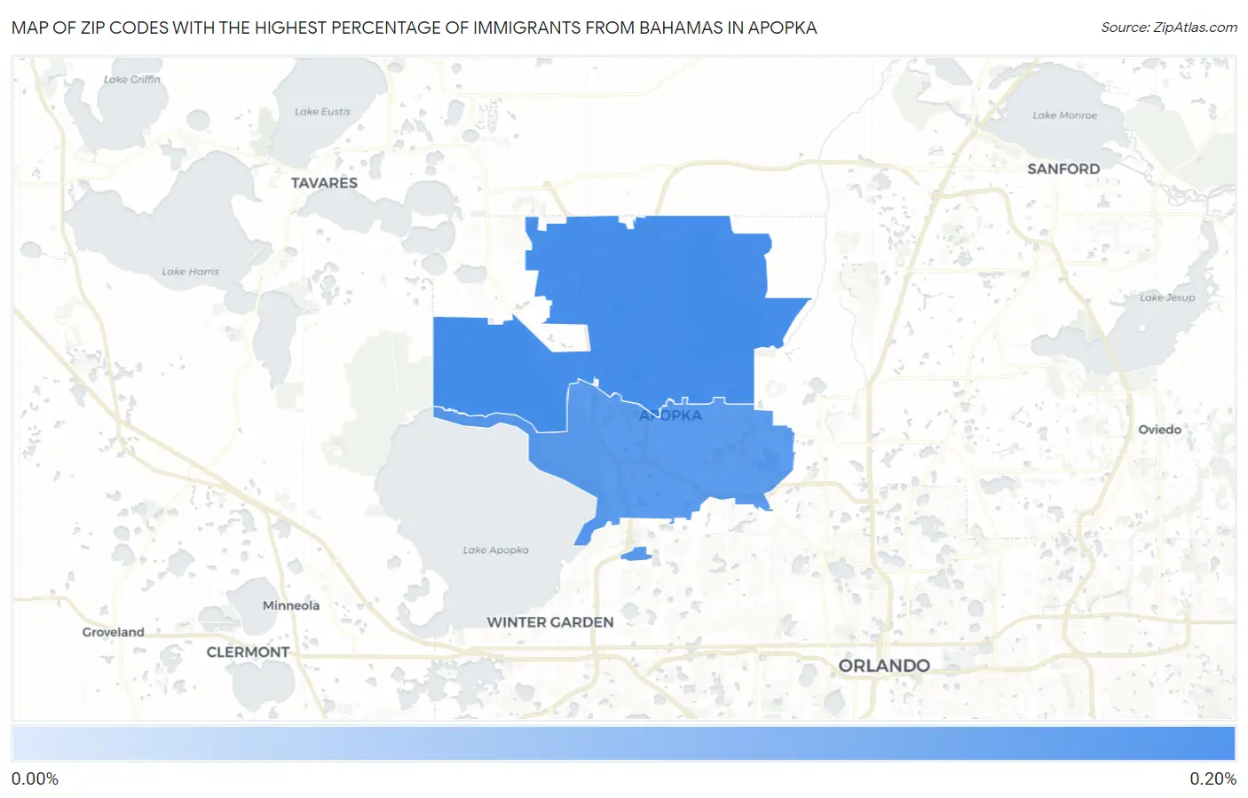 Zip Codes with the Highest Percentage of Immigrants from Bahamas in Apopka Map