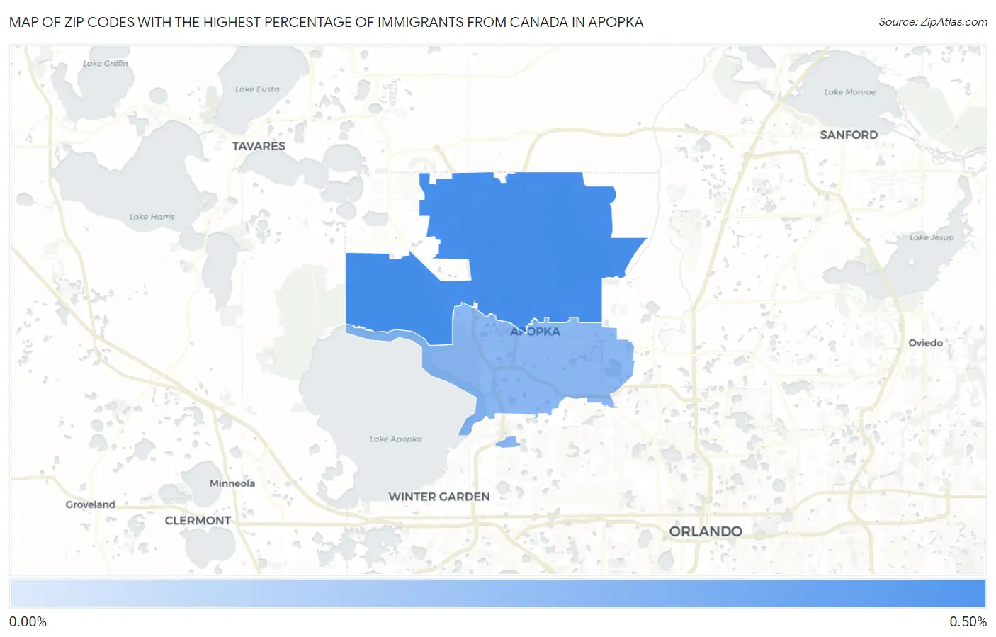Zip Codes with the Highest Percentage of Immigrants from Canada in Apopka Map