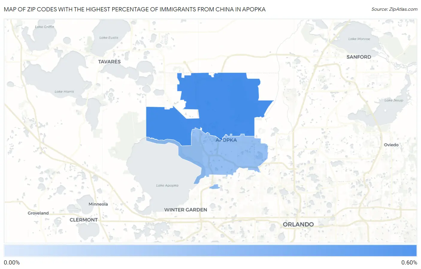 Zip Codes with the Highest Percentage of Immigrants from China in Apopka Map