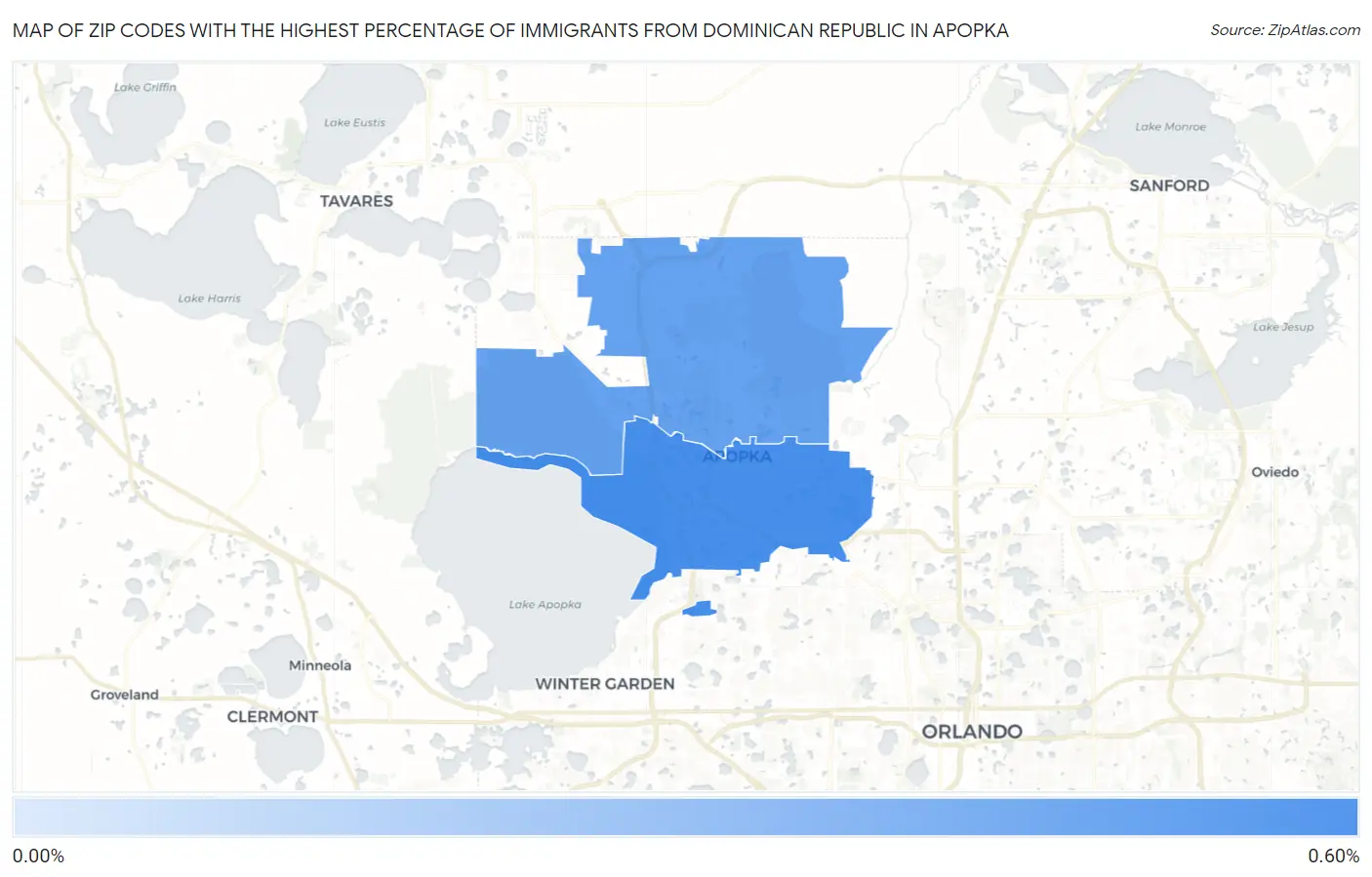 Zip Codes with the Highest Percentage of Immigrants from Dominican Republic in Apopka Map