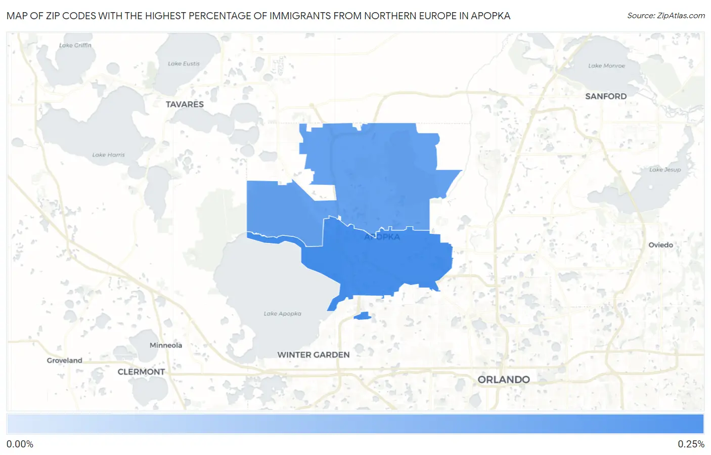 Zip Codes with the Highest Percentage of Immigrants from Northern Europe in Apopka Map
