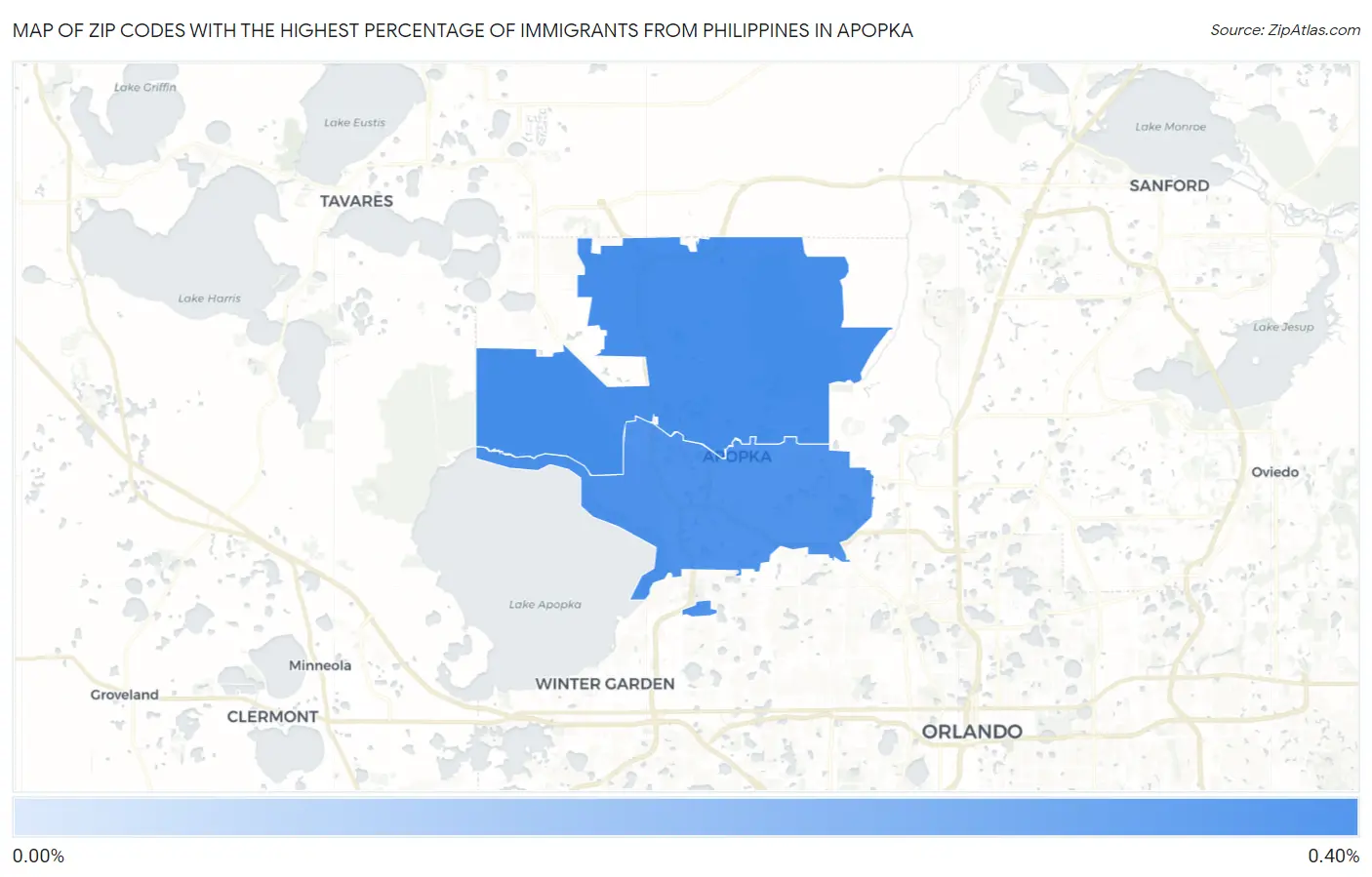Zip Codes with the Highest Percentage of Immigrants from Philippines in Apopka Map
