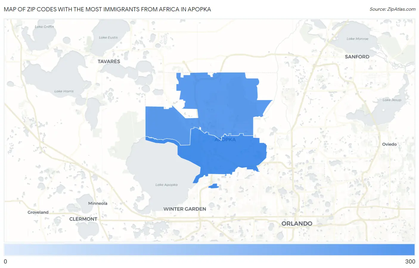 Zip Codes with the Most Immigrants from Africa in Apopka Map