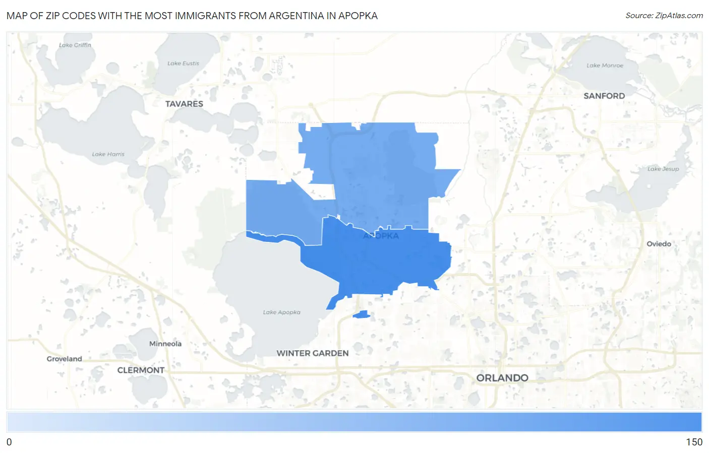 Zip Codes with the Most Immigrants from Argentina in Apopka Map
