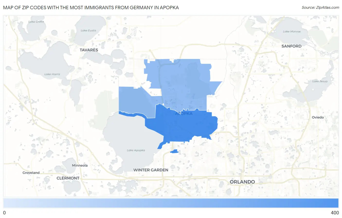 Zip Codes with the Most Immigrants from Germany in Apopka Map