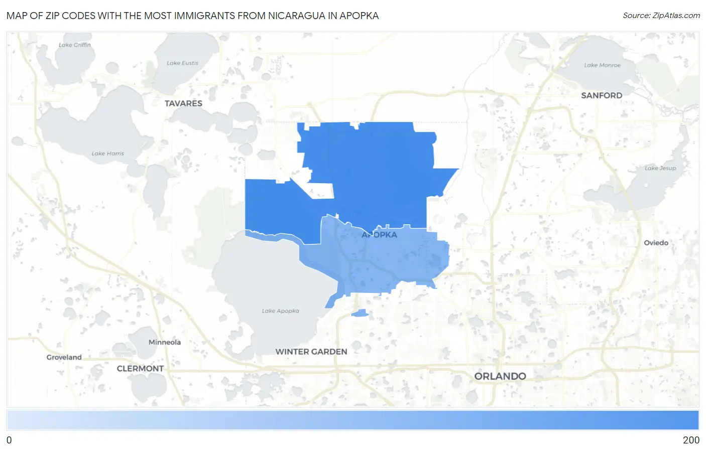 Zip Codes with the Most Immigrants from Nicaragua in Apopka Map