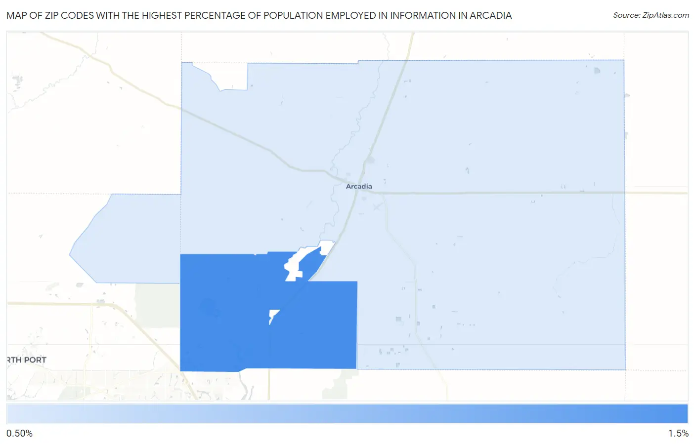 Zip Codes with the Highest Percentage of Population Employed in Information in Arcadia Map