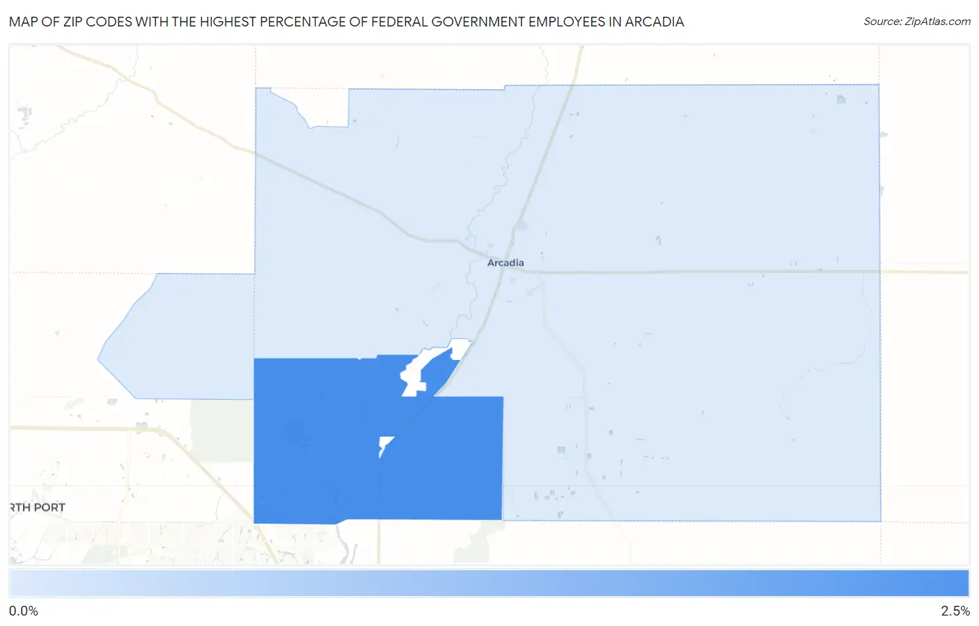 Zip Codes with the Highest Percentage of Federal Government Employees in Arcadia Map
