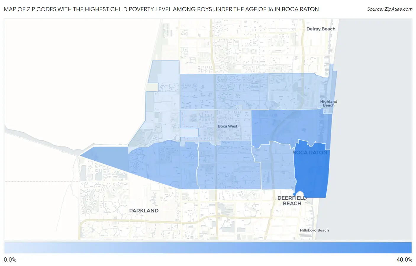 Zip Codes with the Highest Child Poverty Level Among Boys Under the Age of 16 in Boca Raton Map