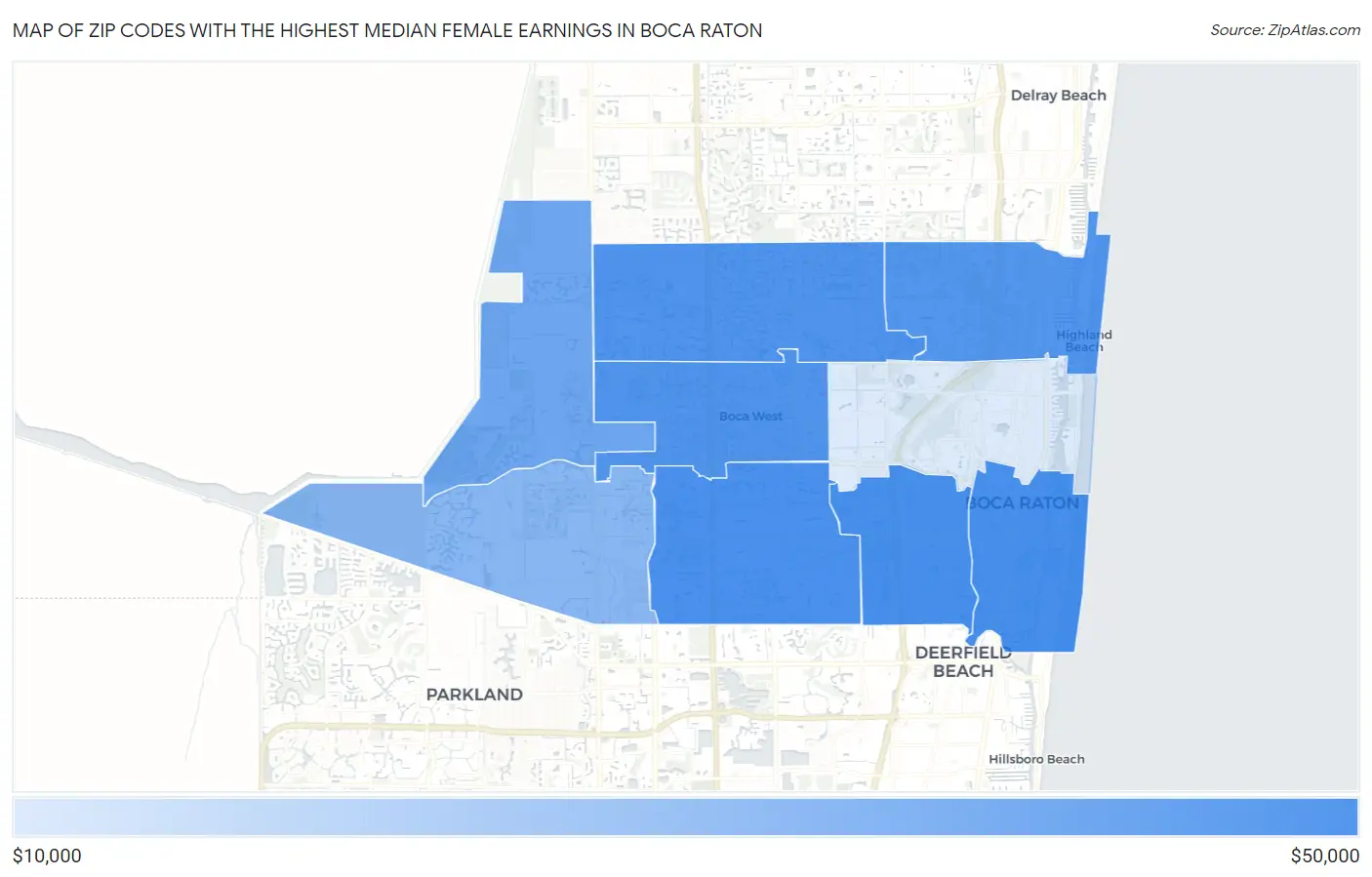 Zip Codes with the Highest Median Female Earnings in Boca Raton Map