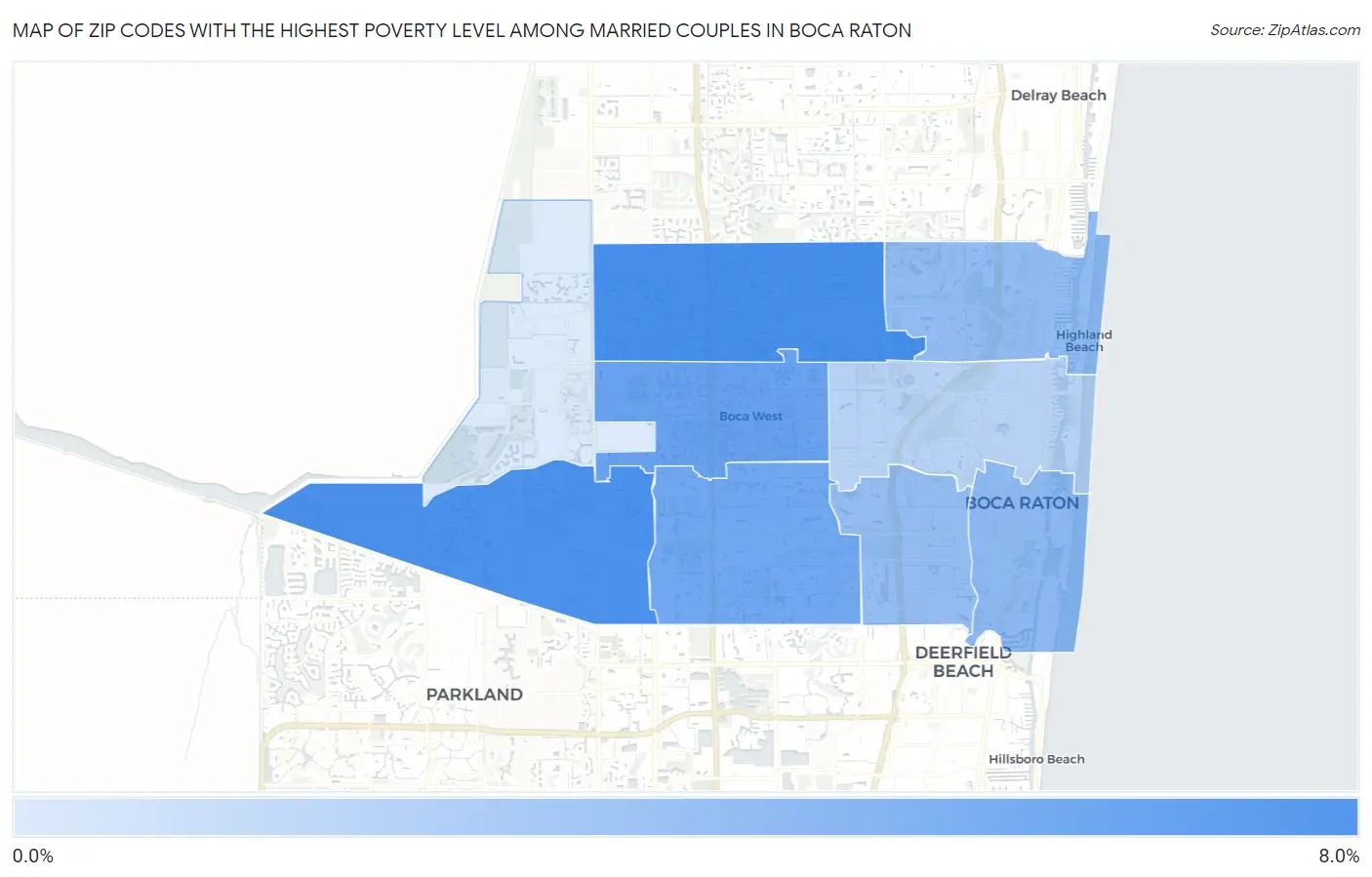 Zip Codes with the Highest Poverty Level Among Married Couples in Boca Raton Map